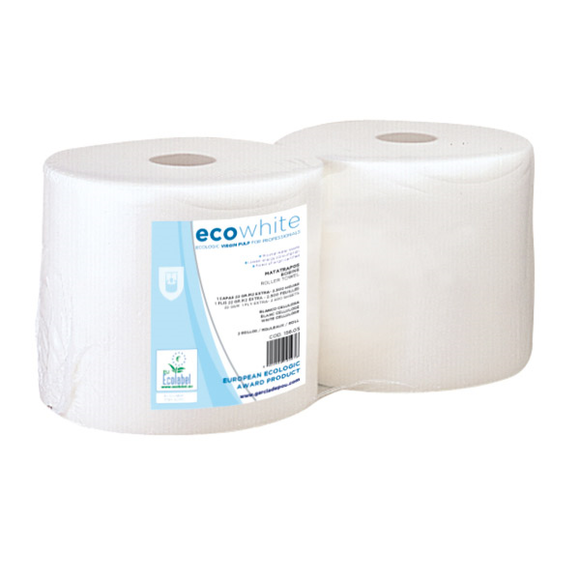 ROTOLI ASCIUGAMANI ECOLABEL 1 VELO - 2500 FOGLI 22 G/M2 Ø37x26 CM BIANCO (2 UNITÀ)