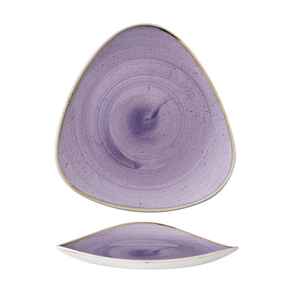 Piatto piano triangolare lavanda puntinato in porcellana decorata 